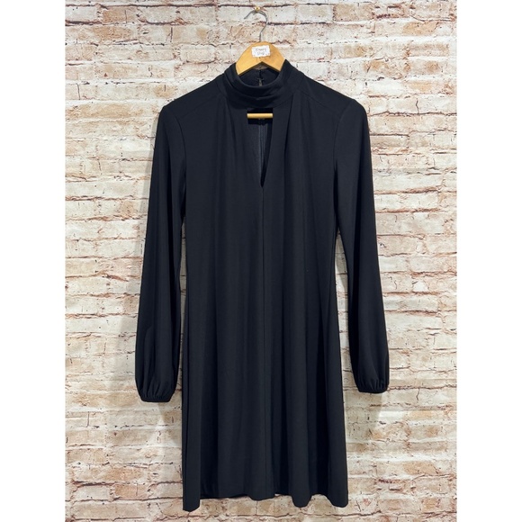 WHBM Women's Black Keyhole Mock Neck Long Sleeve Midi Dress Size 2 - Picture 7 of 8